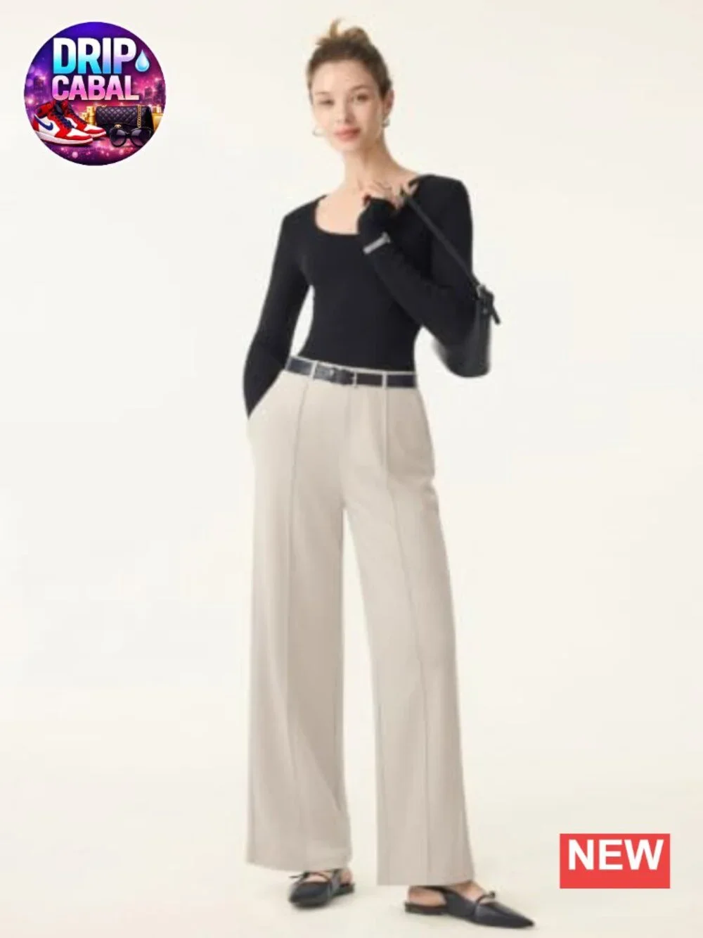 Women's Wide Leg Work Pants High Waisted Pull On Dress Pants with Pockets